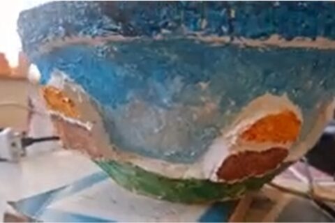 Cement Bowel with relief design painted
